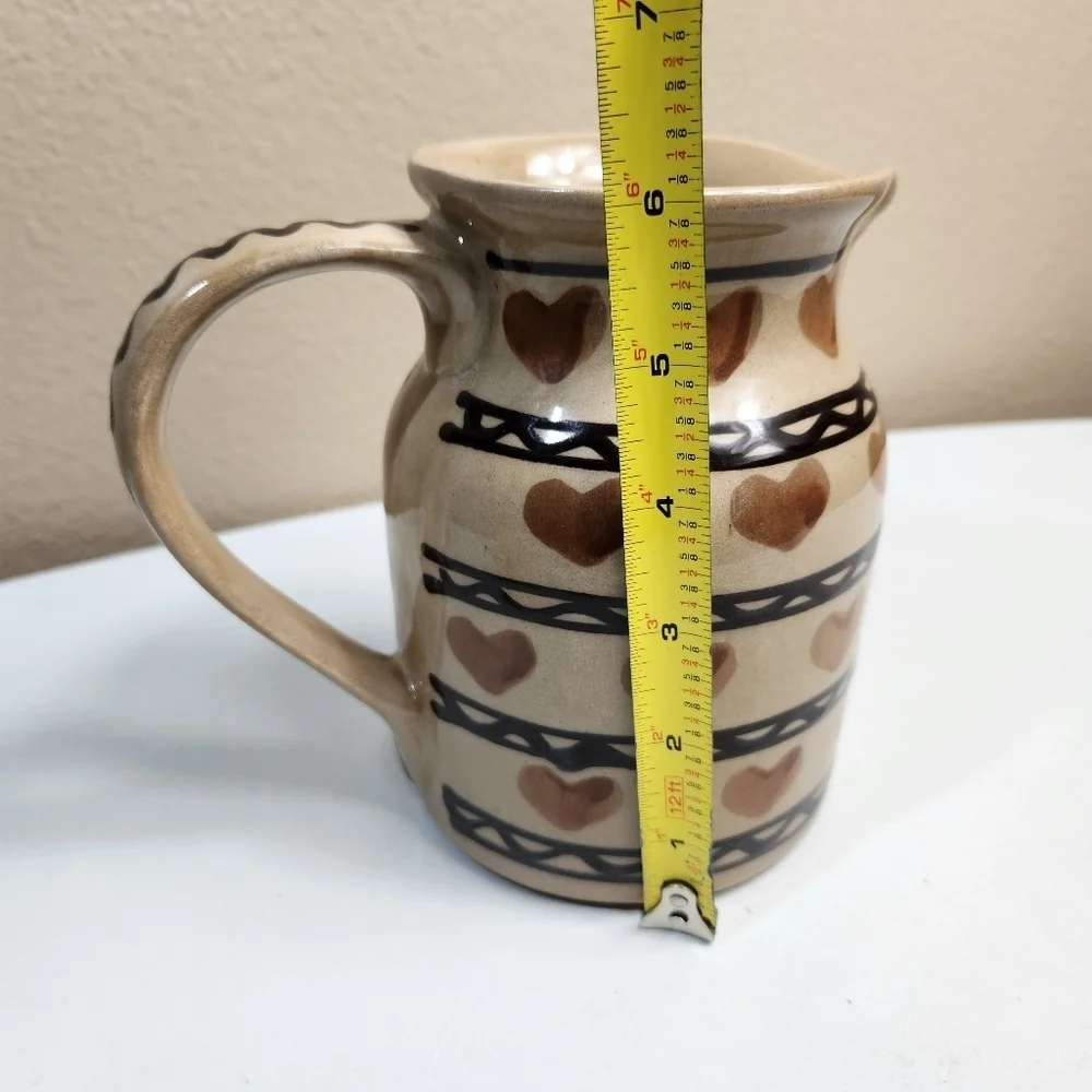 Hartstone Pottery USA Stoneware Heart Patterned Country Milk Pitcher & Dish